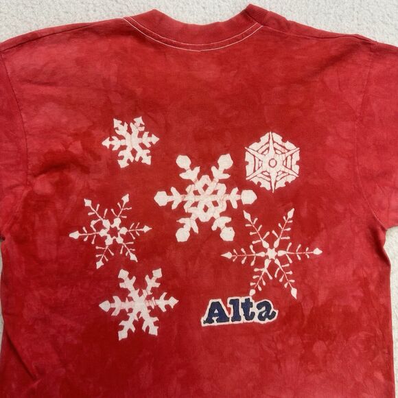 Vintage Christmas Shirt Mens Large L Red White Snowflakes Tie Dye Single Stitch - Picture 11 of 12